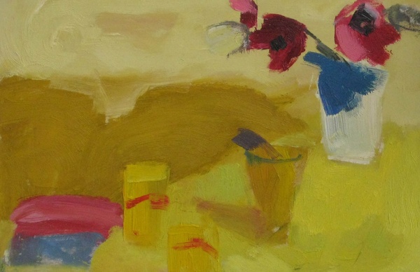 Red anemones on yellow